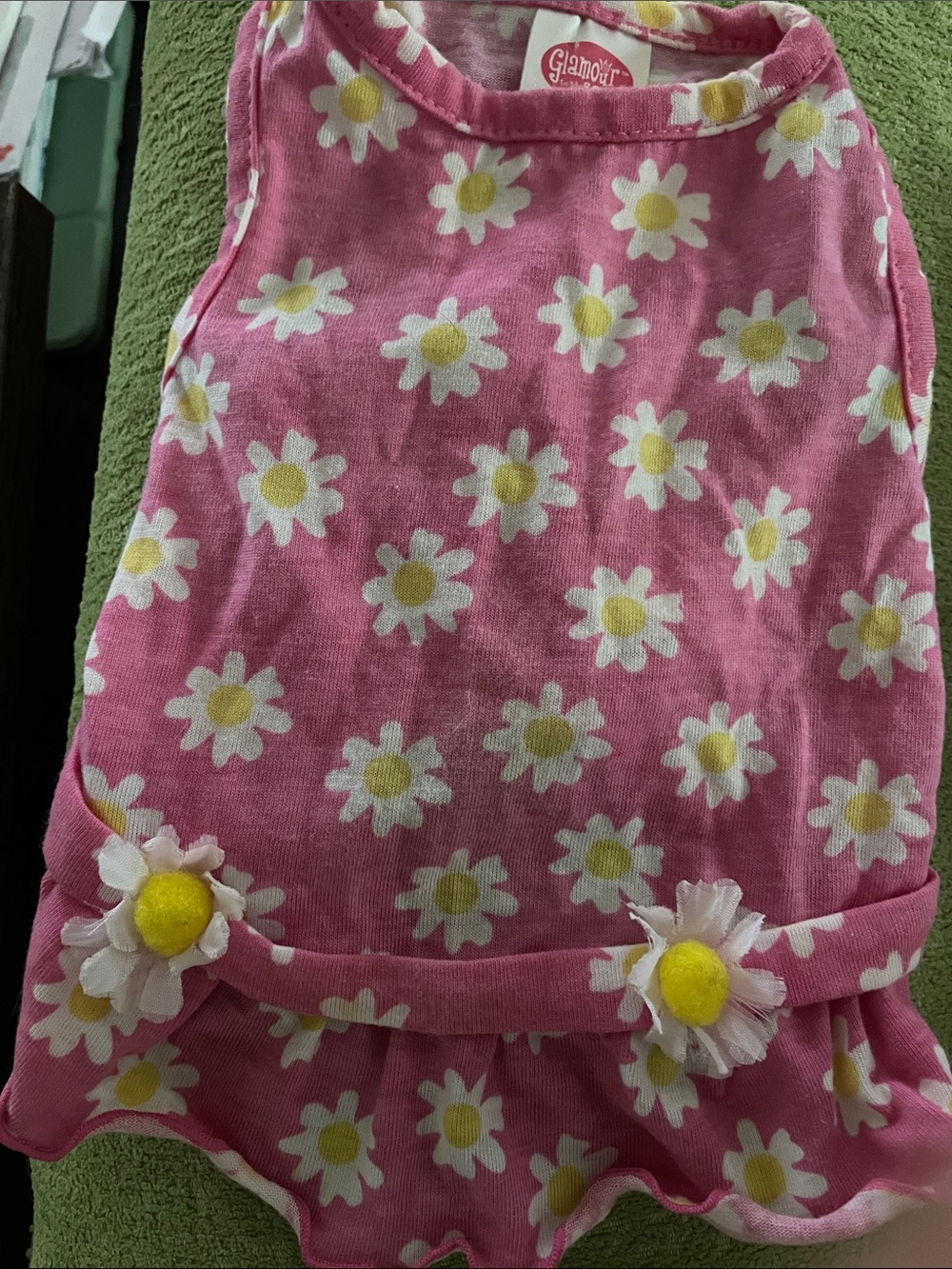 Glamour Pink Daisy Print Dog Romper with Yellow Centers